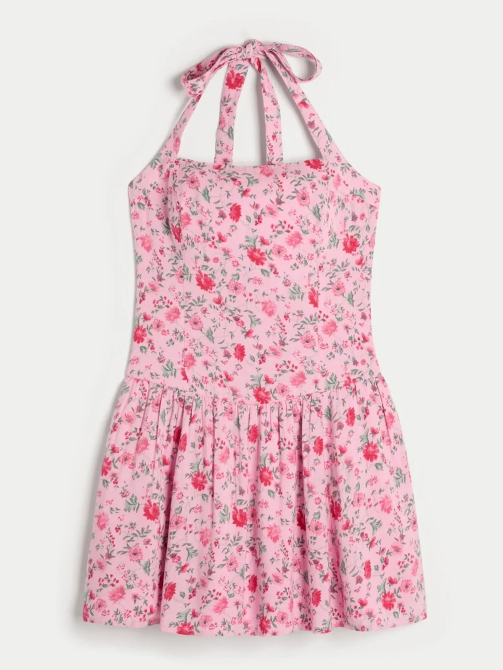 Hollister Pink Floral Drop Waist Halter Mini Dress Skort - Picture 6 of 7
